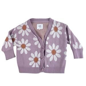HUX Baby Girls Toddler Purple Daisy Floral Button Up Cardigan Sweater 12-18M